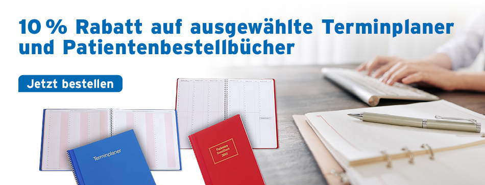 10 % Rabatt auf ausgewaehlte Terminplaner und Patientenbestellbuecher